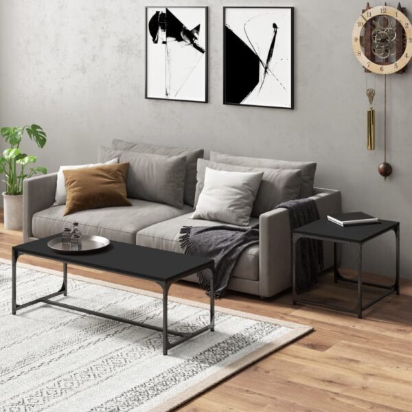 Aplusliving-Coffee Tables 2 pcs Black Engineered Wood