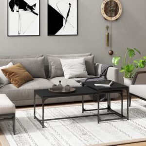 Aplusliving-Coffee Tables 2 pcs Black Engineered Wood