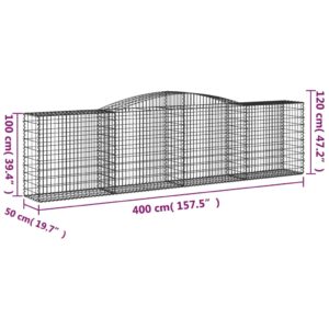 Aplusliving-Arched Gabion Basket 400x50x100/120 cm Galvanised Iron