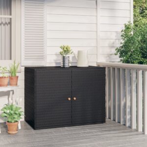 Aplusliving-Garden Storage Cabinet Black 100x55.5x80 cm Poly Rattan