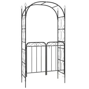 Aplusliving-Garden Arch with Gate Black 108x45x235 cm Steel