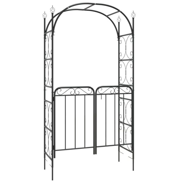 Aplusliving-Garden Arch with Gate Black 108x45x235 cm Steel