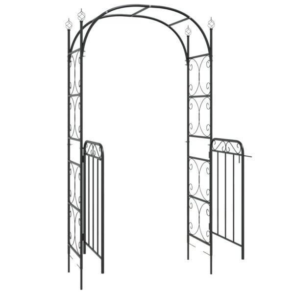 Aplusliving-Garden Arch with Gate Black 108x45x235 cm Steel