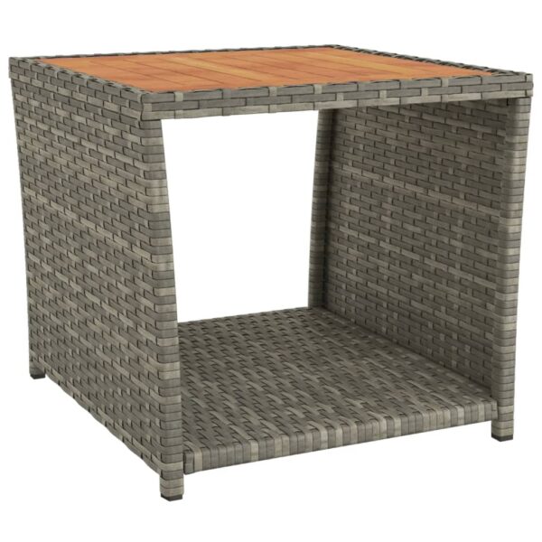 Aplusliving-Tea Table with Wooden Top Grey Poly Rattan&Solid Wood Acacia