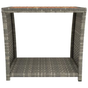 Aplusliving-Tea Table with Wooden Top Grey Poly Rattan&Solid Wood Acacia