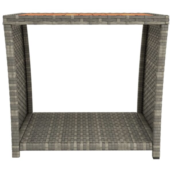 Aplusliving-Tea Table with Wooden Top Grey Poly Rattan&Solid Wood Acacia
