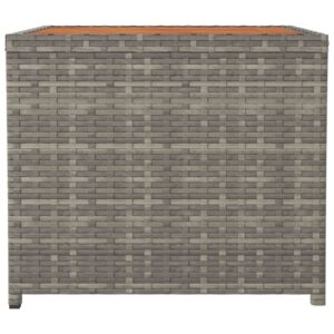 Aplusliving-Tea Table with Wooden Top Grey Poly Rattan&Solid Wood Acacia