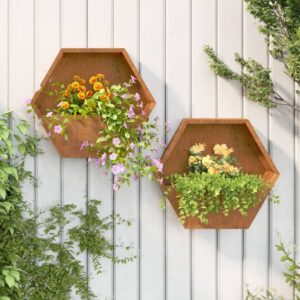 Aplusliving-Wall Planters 2 pcs Rusty Corten Steel 46x10x40 cm