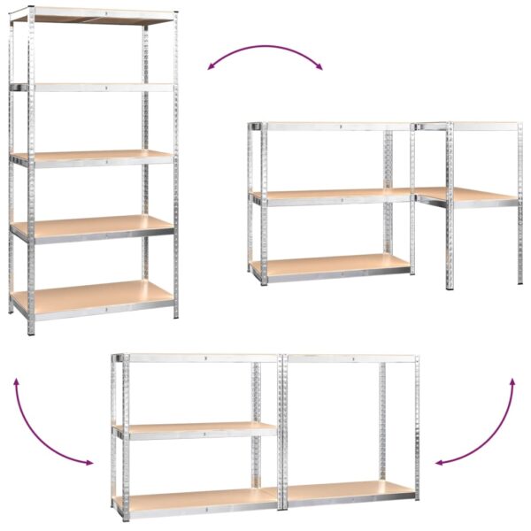 Aplusliving-5-Layer Shelves 3 pcs Silver Steel and Engineered Wood