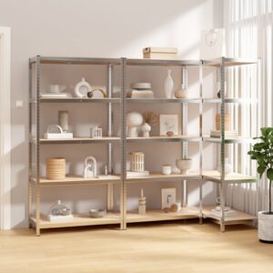 Aplusliving-5-Layer Shelves 3 pcs Silver Steel and Engineered Wood