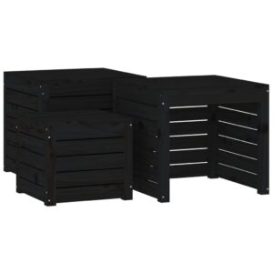 Aplusliving-3 Piece Garden Box Set Black Solid Wood Pine