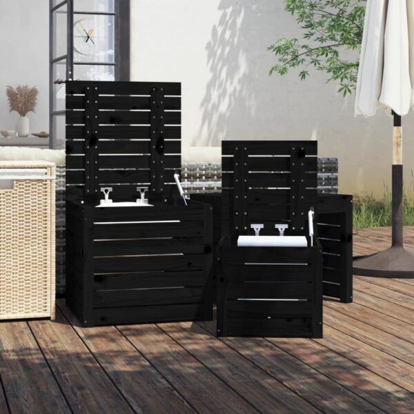 Aplusliving-3 Piece Garden Box Set Black Solid Wood Pine