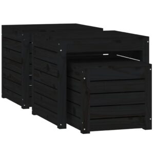 Aplusliving-3 Piece Garden Box Set Black Solid Wood Pine