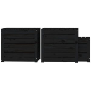 Aplusliving-3 Piece Garden Box Set Black Solid Wood Pine