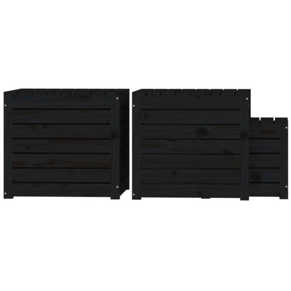 Aplusliving-3 Piece Garden Box Set Black Solid Wood Pine