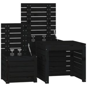 Aplusliving-3 Piece Garden Box Set Black Solid Wood Pine