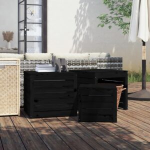 Aplusliving-3 Piece Garden Box Set Black Solid Wood Pine