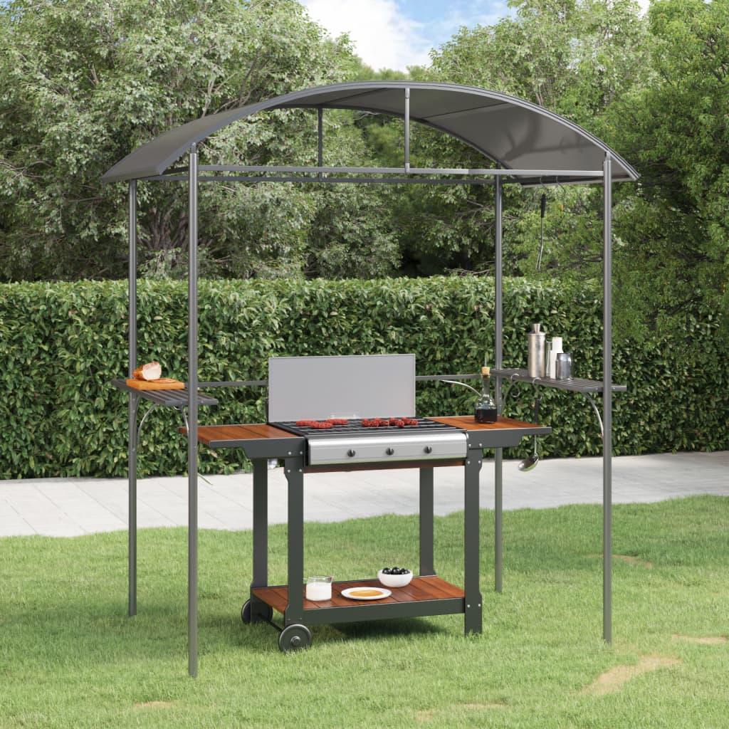 Aplusliving-BBQ Gazebo with Side Shelves Anthracite 220x115x230 cm Steel