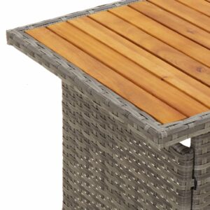 Aplusliving-Garden Table Grey 100x50x43/63 cm Solid Wood Acacia&Poly Rattan