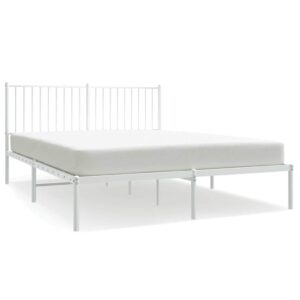 Aplusliving-Metal Bed Frame without Mattress with Headboard White 150x200 cm