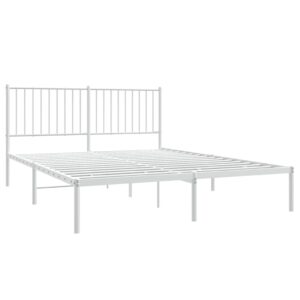 Aplusliving-Metal Bed Frame without Mattress with Headboard White 150x200 cm