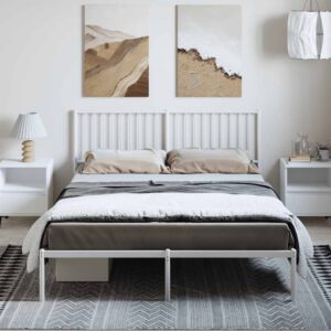 Aplusliving-Metal Bed Frame without Mattress with Headboard White 150x200 cm