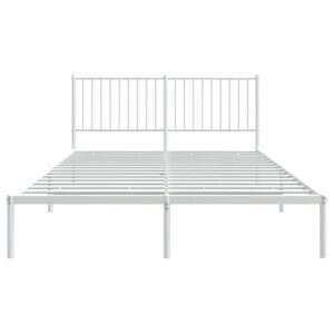 Aplusliving-Metal Bed Frame without Mattress with Headboard White 150x200 cm