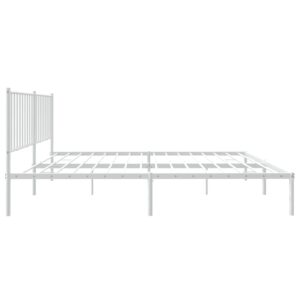 Aplusliving-Metal Bed Frame without Mattress with Headboard White 150x200 cm