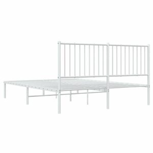 Aplusliving-Metal Bed Frame without Mattress with Headboard White 150x200 cm
