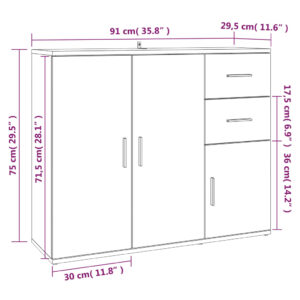 Aplusliving-Sideboard White 91x29.5x75 cm Engineered Wood