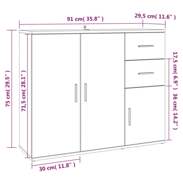 Aplusliving-Sideboard White 91x29.5x75 cm Engineered Wood