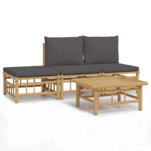 Aplusliving-4 Piece Garden Lounge Set with Dark Grey Cushions  Bamboo