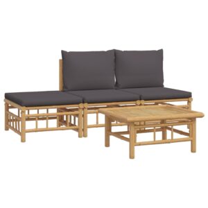 Aplusliving-4 Piece Garden Lounge Set with Dark Grey Cushions  Bamboo
