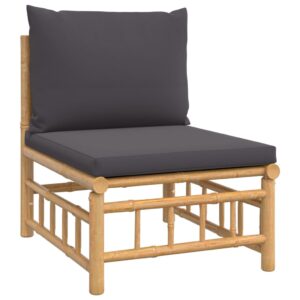 Aplusliving-4 Piece Garden Lounge Set with Dark Grey Cushions  Bamboo