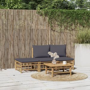 Aplusliving-4 Piece Garden Lounge Set with Dark Grey Cushions  Bamboo