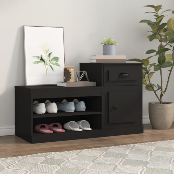 Aplusliving-Shoe Cabinet Black 100x42x60 cm Engineered Wood
