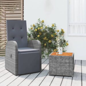 Aplusliving-2 Piece Garden Lounge Set Grey Poly Rattan&Solid Wood Acacia