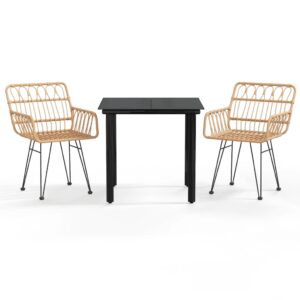 Aplusliving-3 Piece Garden Dining Set Poly Rattan