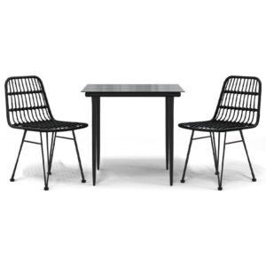 Aplusliving-3 Piece Garden Dining Set Black Poly Rattan
