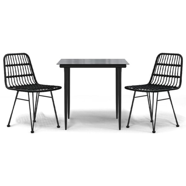 Aplusliving-3 Piece Garden Dining Set Black Poly Rattan