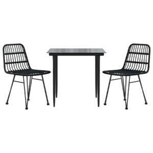 Aplusliving-3 Piece Garden Dining Set Black Poly Rattan