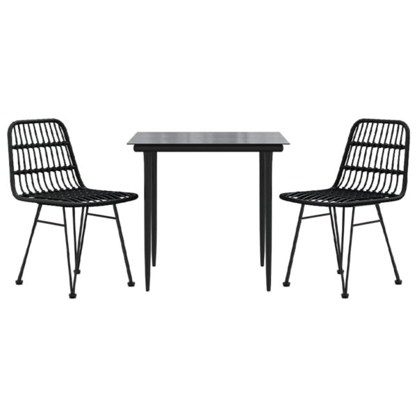 Aplusliving-3 Piece Garden Dining Set Black Poly Rattan