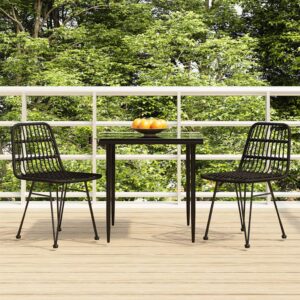 Aplusliving-3 Piece Garden Dining Set Black Poly Rattan