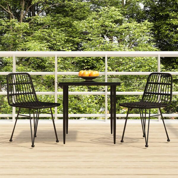 Aplusliving-3 Piece Garden Dining Set Black Poly Rattan