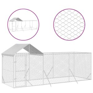 Aplusliving-Outdoor Dog Kennel with Roof Silver 6x2x2.5 m Galvanised Steel