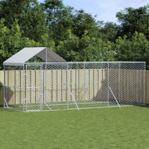 Aplusliving-Outdoor Dog Kennel with Roof Silver 6x2x2.5 m Galvanised Steel