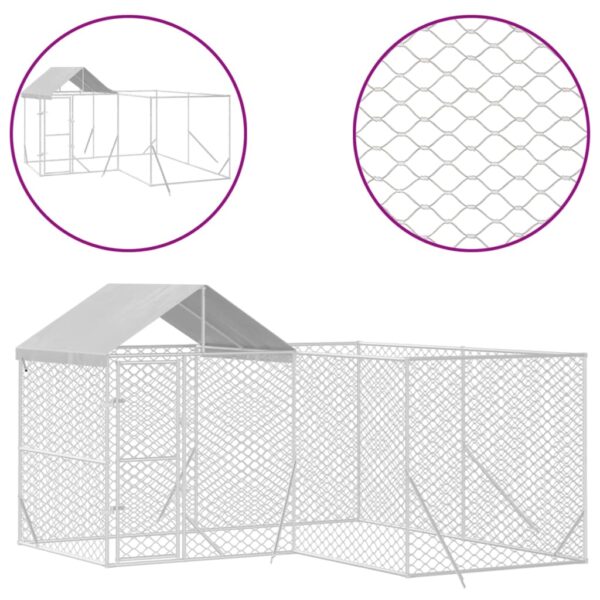Aplusliving-Outdoor Dog Kennel with Roof Silver 4x4x2.5 m Galvanised Steel