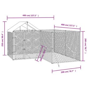 Aplusliving-Outdoor Dog Kennel with Roof Silver 4x4x2.5 m Galvanised Steel