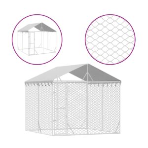 Aplusliving-Outdoor Dog Kennel with Roof Silver 3x3x2.5 m Galvanised Steel