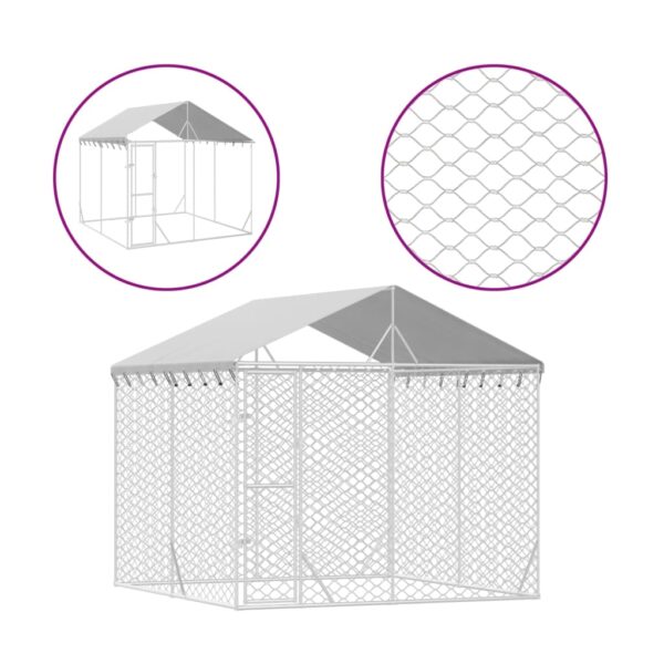 Aplusliving-Outdoor Dog Kennel with Roof Silver 3x3x2.5 m Galvanised Steel
